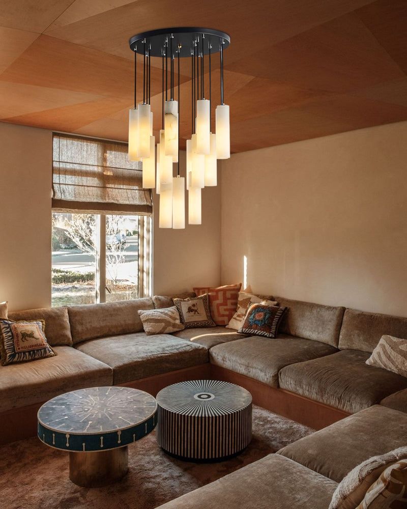 Elegant Lighting Linear Nature Stone 2" Wide Alabaster Chandelier