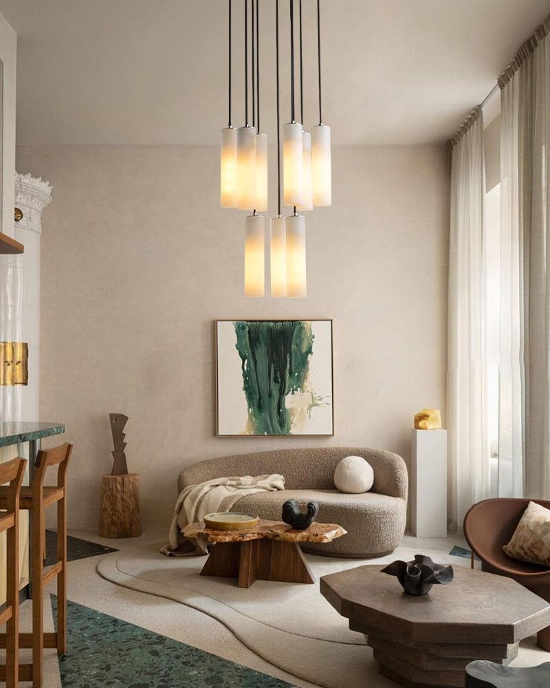 Elegant Lighting Linear Nature Stone 2" Wide Alabaster Chandelier