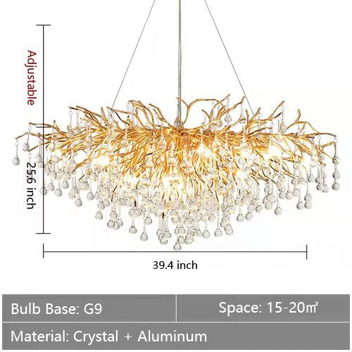 Stunning Tree Branch Crystal Chandelier with Clear Teardrop-shaped for Living/Dining Room