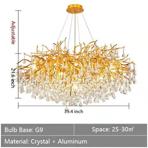 Stunning Tree Branch Crystal Chandelier with Clear Teardrop-shaped for Living/Dining Room