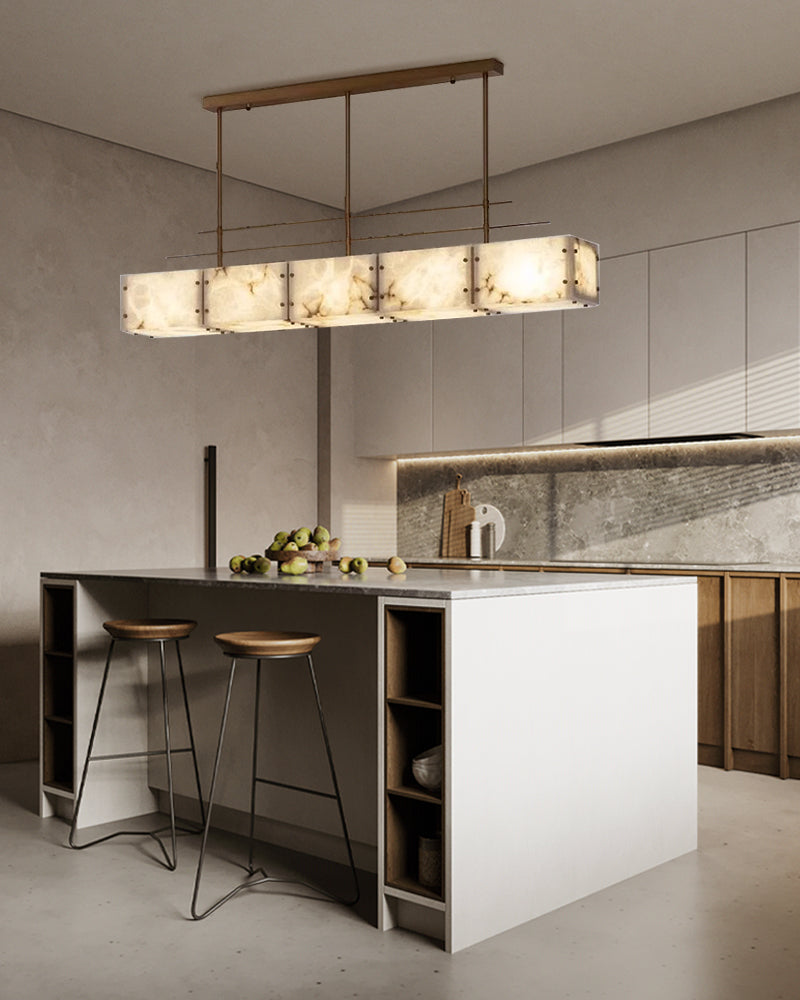 Vintage Alabaster & Gold Long Chandelier 48“60”71