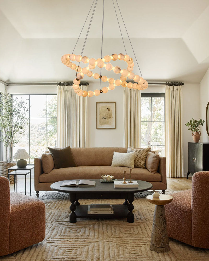 Modern Pearl Alabaster Necklace Circle Double Chandelier by dimming