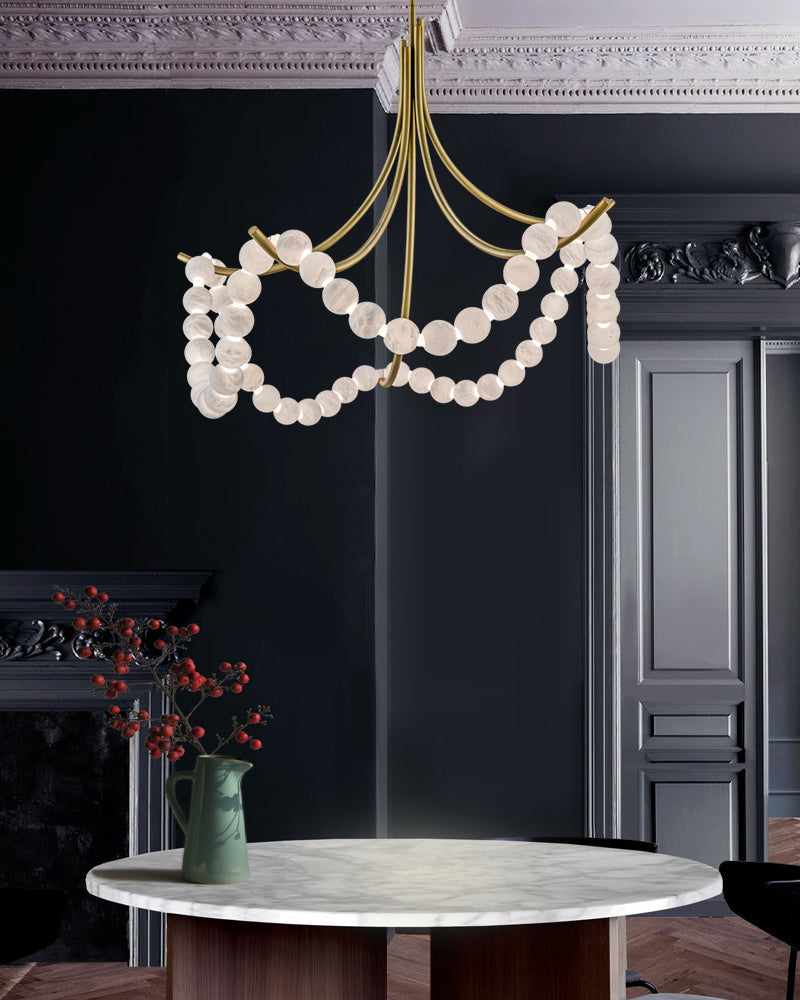 Cluster String Alabaster Beads Semi Flush Chandelier