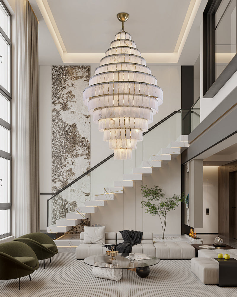 Stairwell Luxury Modern LED High Ceiling Large Alabaster Chandelier