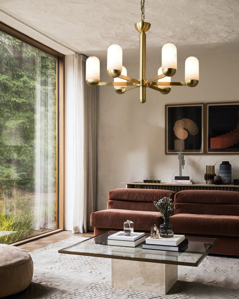 Alabaster Luxury Moonshade Brass Chandelier for dining room