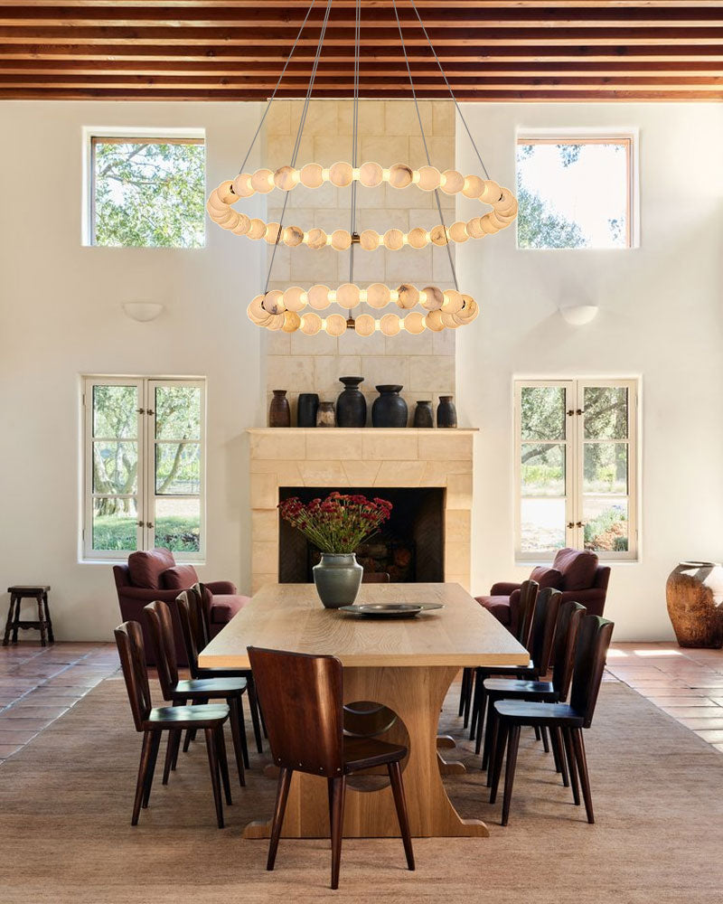 Modern Pearl Alabaster Necklace Circle Triple Chandelier with Dia 60+80+100cm