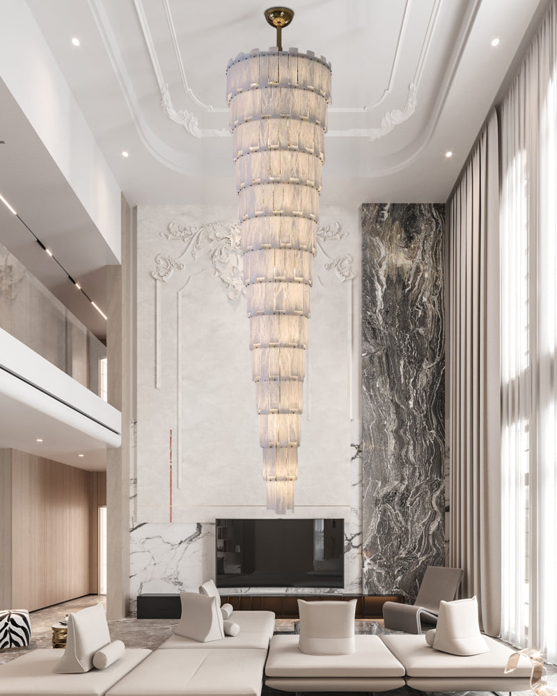 Stairwell Luxury Modern LED High Ceiling Large Alabaster Chandelier