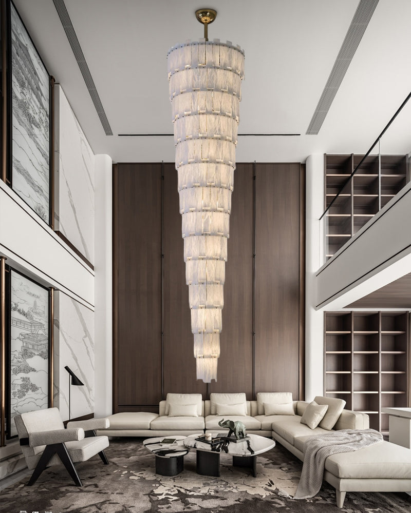 Stairwell Luxury Modern LED High Ceiling Large Alabaster Chandelier
