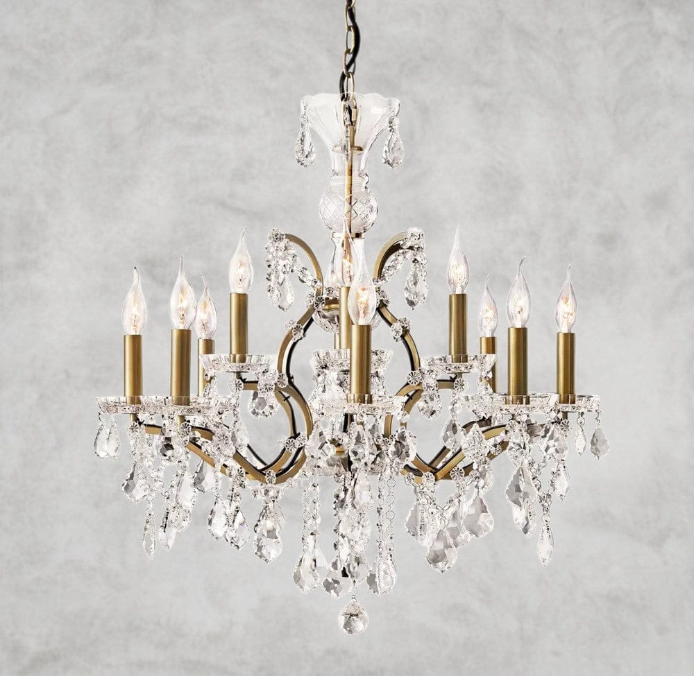 28" / Brass/Clear Crystal 19th C. Rococo Iron & Crystal Round Chandelier 18", 28", 33", 40", 60", 101"
