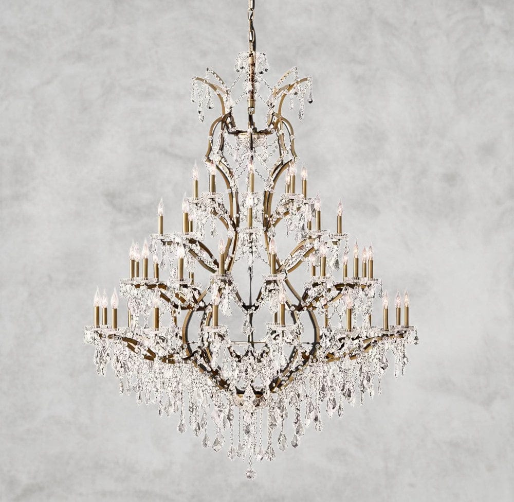 60" / Brass/Clear Crystal 19th C. Rococo Iron & Crystal Round Chandelier 18", 28", 33", 40", 60", 101"