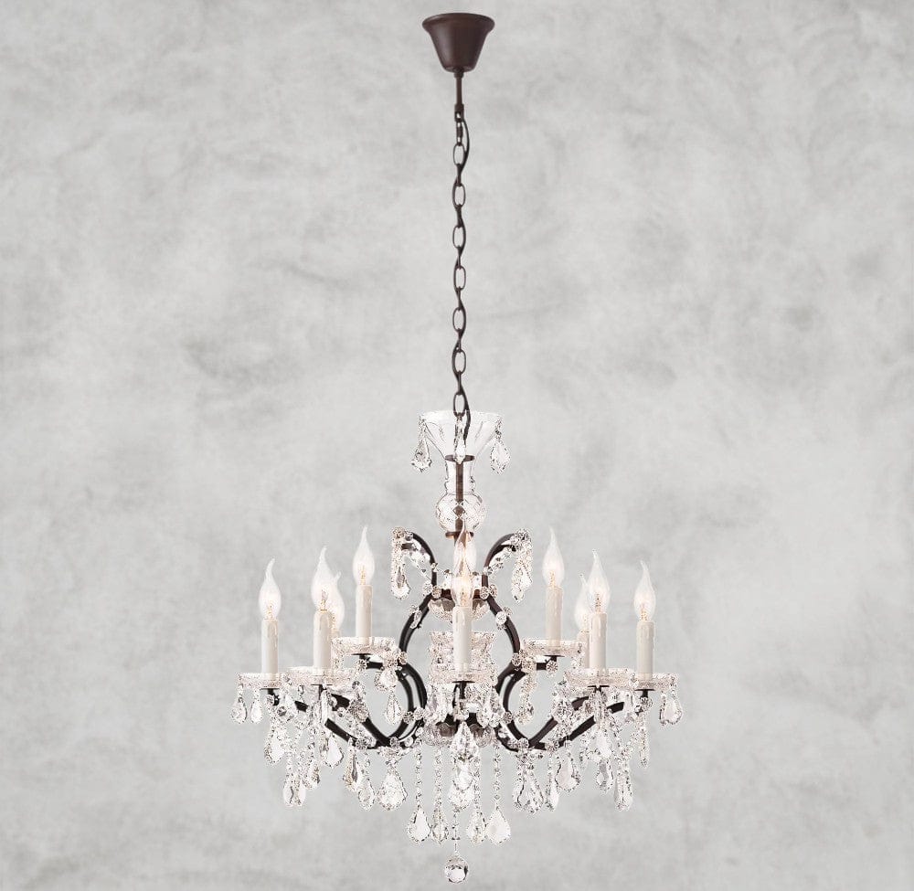 28" / Bronze/ Clear Crystal 19th C. Rococo Iron & Crystal Round Chandelier 18", 28", 33", 40", 60", 101"