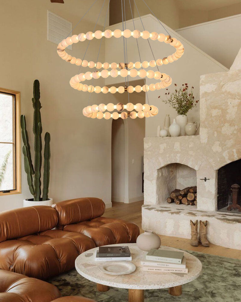 Modern Pearl Alabaster Necklace Circle Double Chandelier by dimming