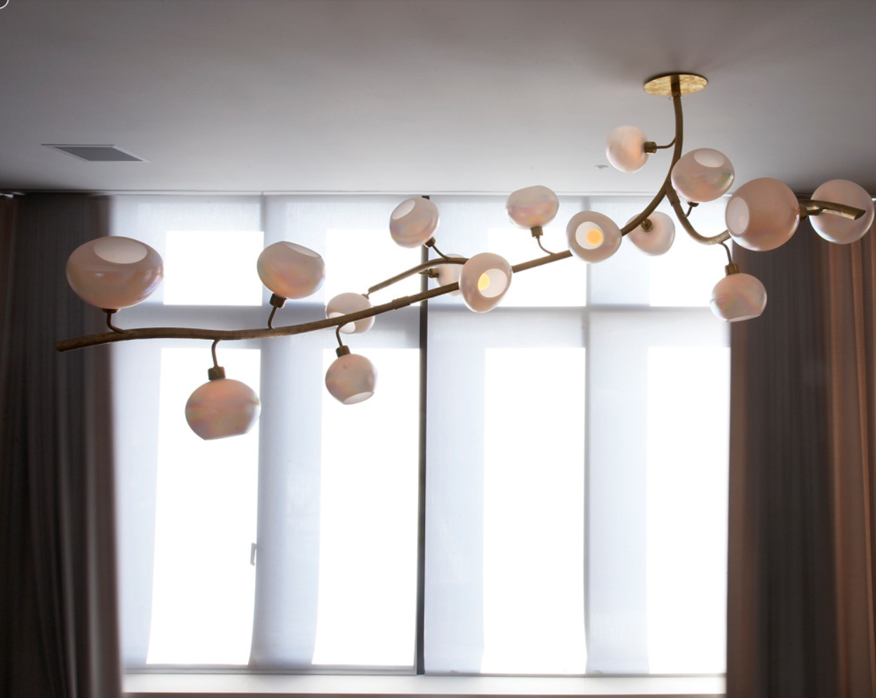 Modern Linear Brass Branches Chandelier for Dining Room