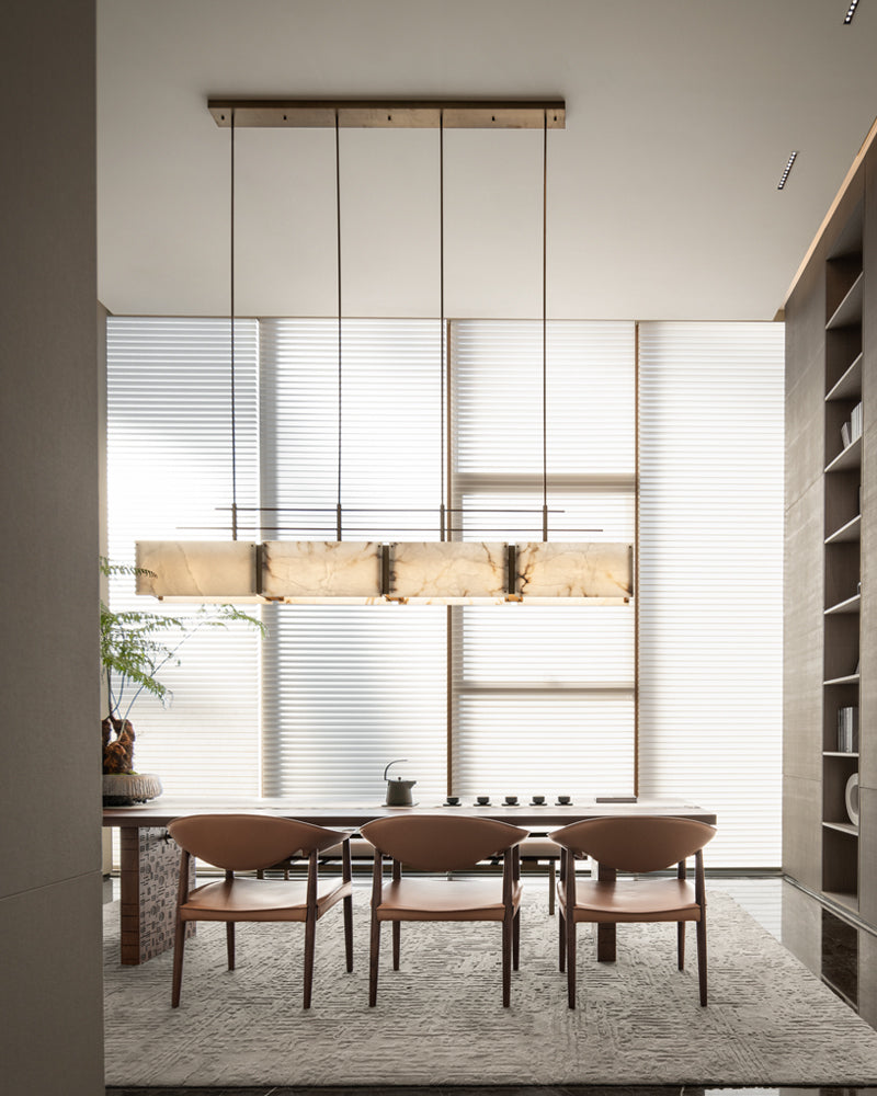 Vintage Alabaster & Gold Long Chandelier 48“60”71