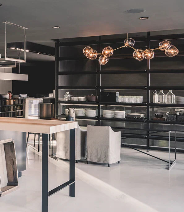 Modern Sputnik Smoky Gray/Amber Glass Branch Chandelier for Kitchen Island/Dining Room