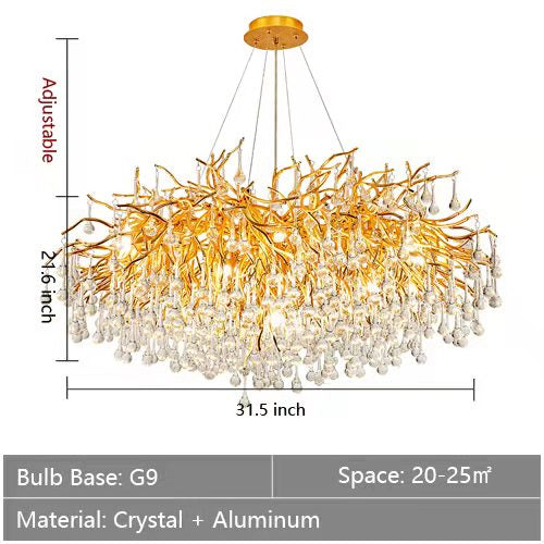 Stunning Tree Branch Crystal Chandelier with Clear Teardrop-shaped for Living/Dining Room
