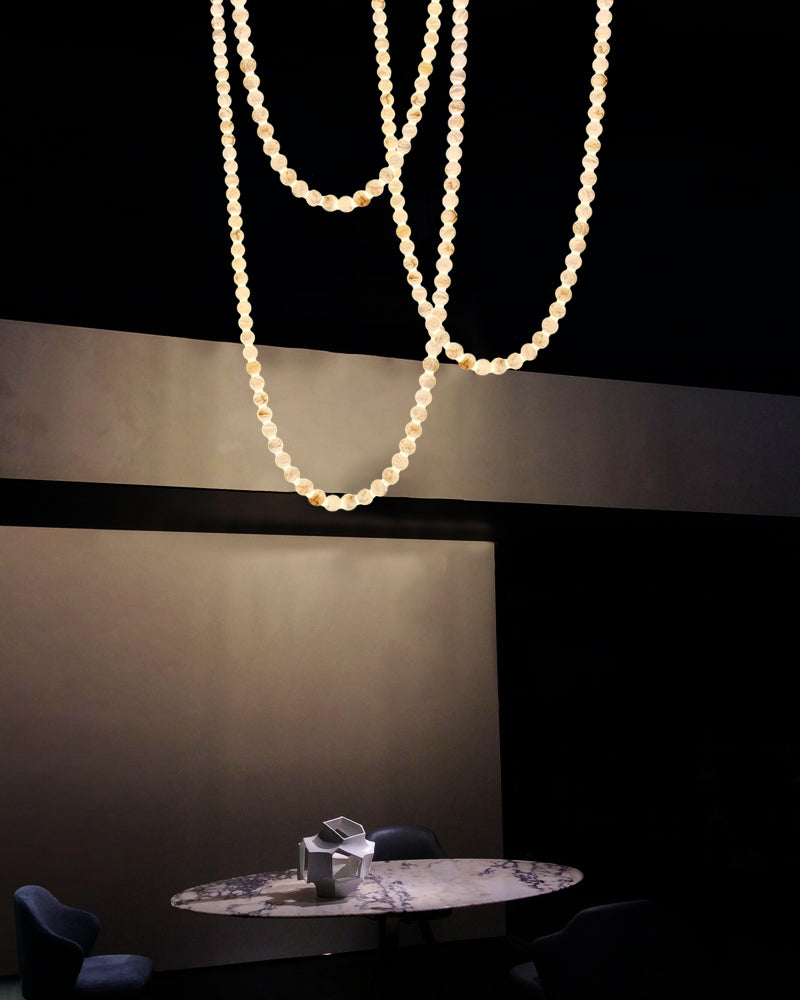 Modern LED Natural Alabaster Globes Beads Hanging Chandelier Indoor Lighting Fixture