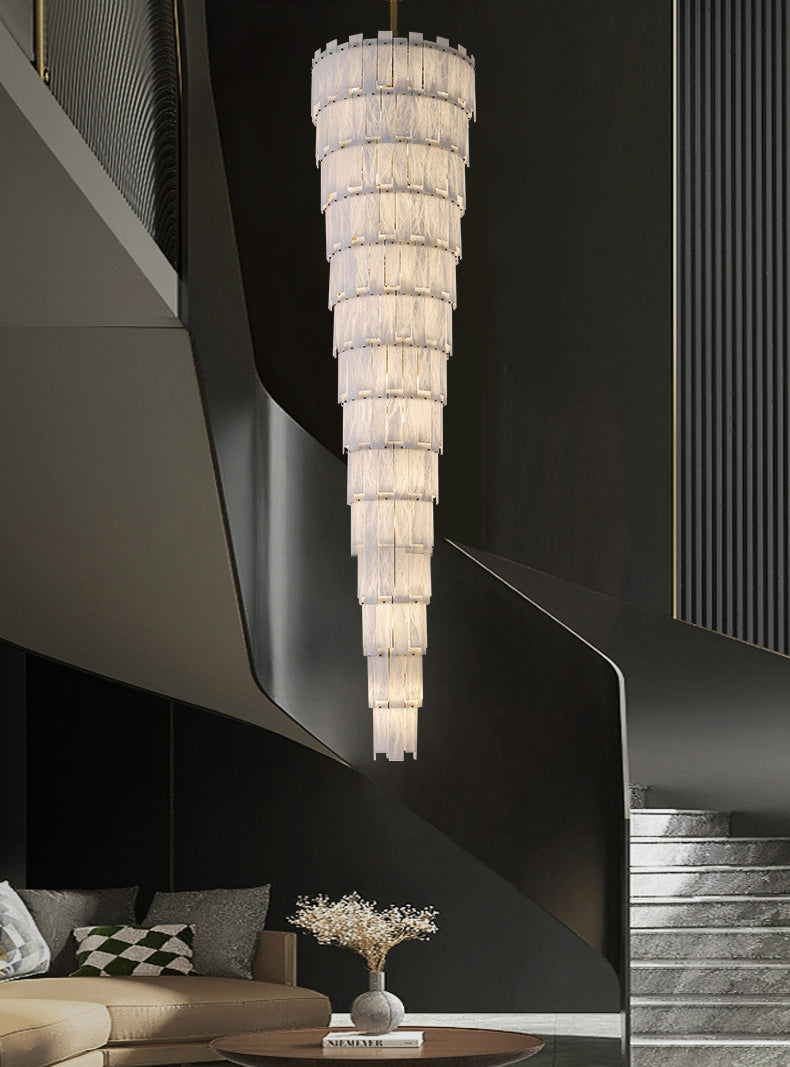 Long Cascading Alabaster Staircase Chandelier