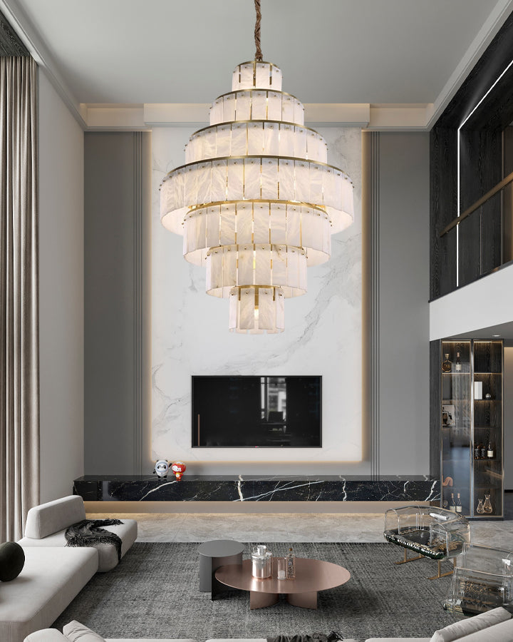 Giant Tiered Alabaster Foyer Chandelier