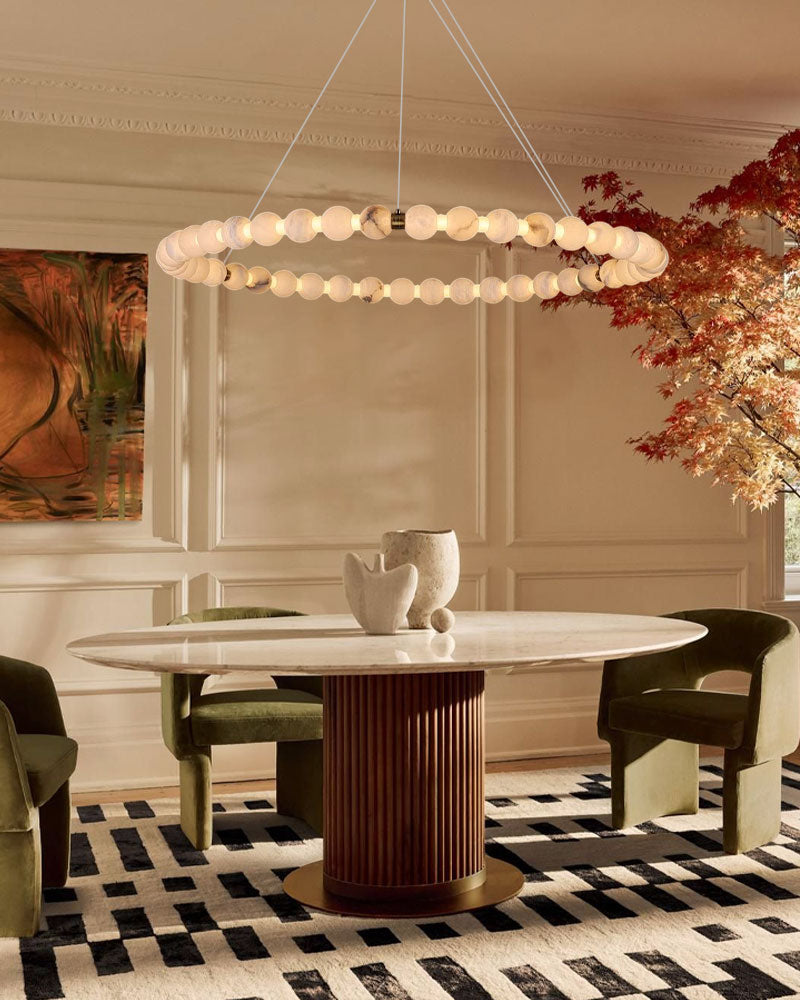 Modern Pearl Alabaster Necklace Circle Double Chandelier by dimming
