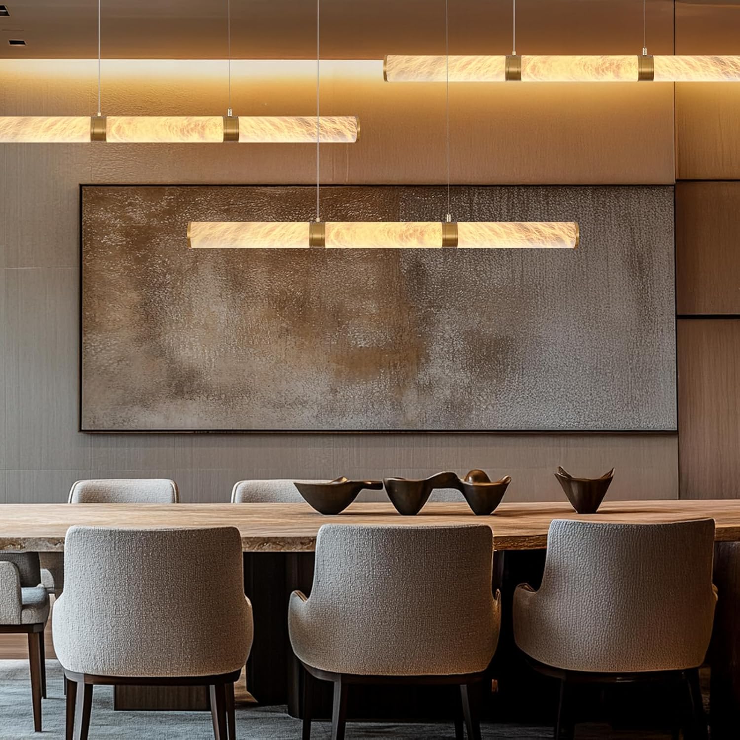 Cylinder Alabaster Chandelier-Gold