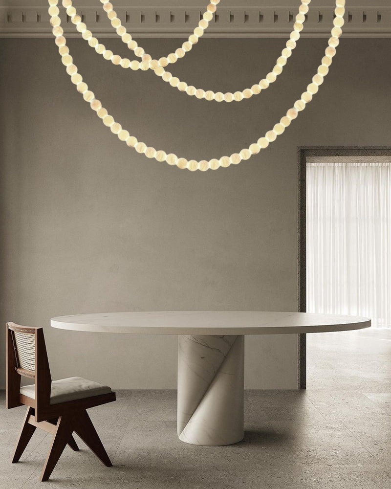 Modern LED Natural Alabaster Globes Beads Hanging Chandelier Indoor Lighting Fixture