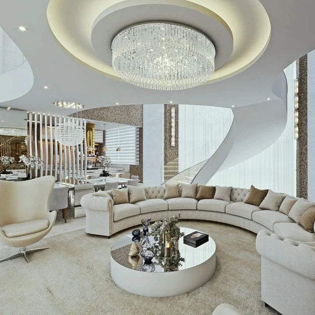Light Luxury Round/Oval Flush Mount Crystal Chandelier