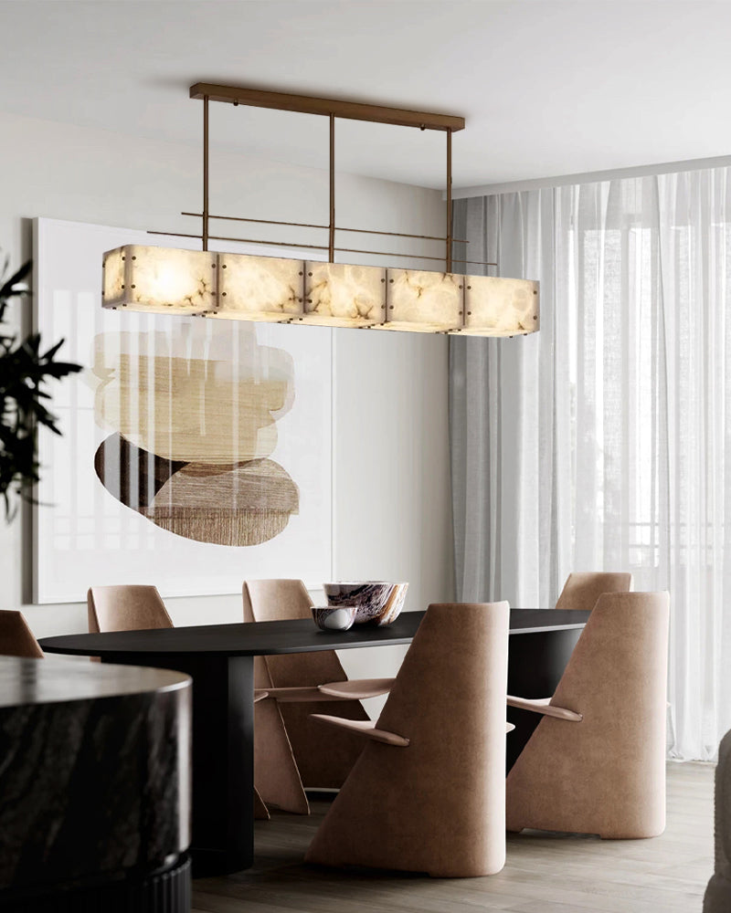 Vintage Alabaster & Gold Long Chandelier 48“60”71