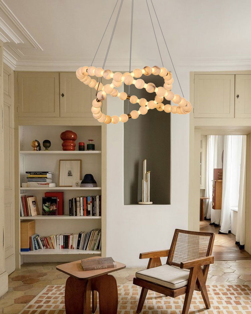 Modern Pearl Alabaster Necklace Circle Triple Chandelier with Dia 60+80+100cm