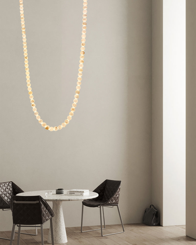 Modern LED Natural Alabaster Globes Beads Hanging Chandelier Indoor Lighting Fixture