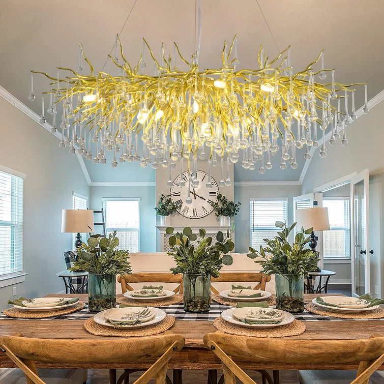 Stunning Tree Branch Crystal Chandelier with Clear Teardrop-shaped for Living/Dining Room