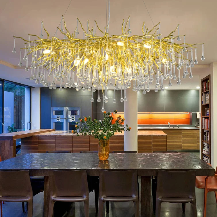 Stunning Tree Branch Crystal Chandelier with Clear Teardrop-shaped for Living/Dining Room