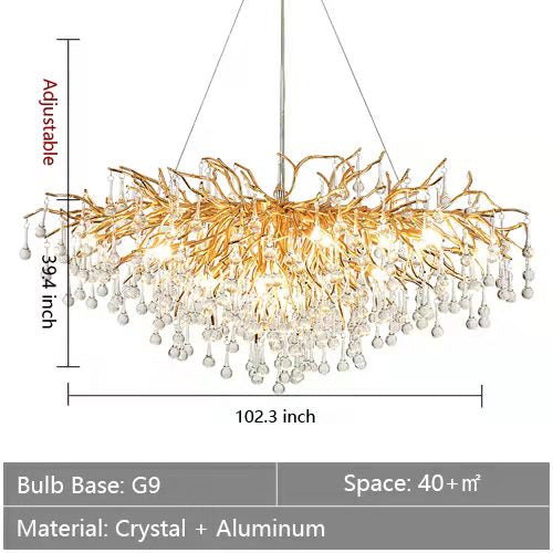Stunning Tree Branch Crystal Chandelier with Clear Teardrop-shaped for Living/Dining Room