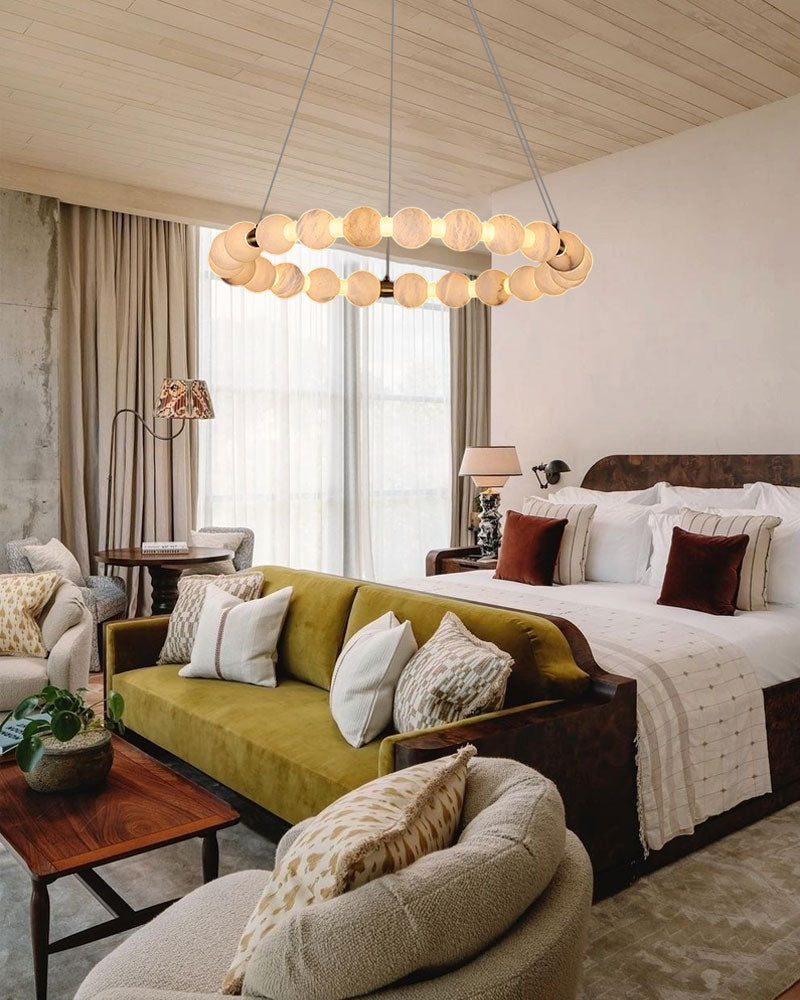 Modern Pearl Alabaster Necklace Circle Double Chandelier by dimming