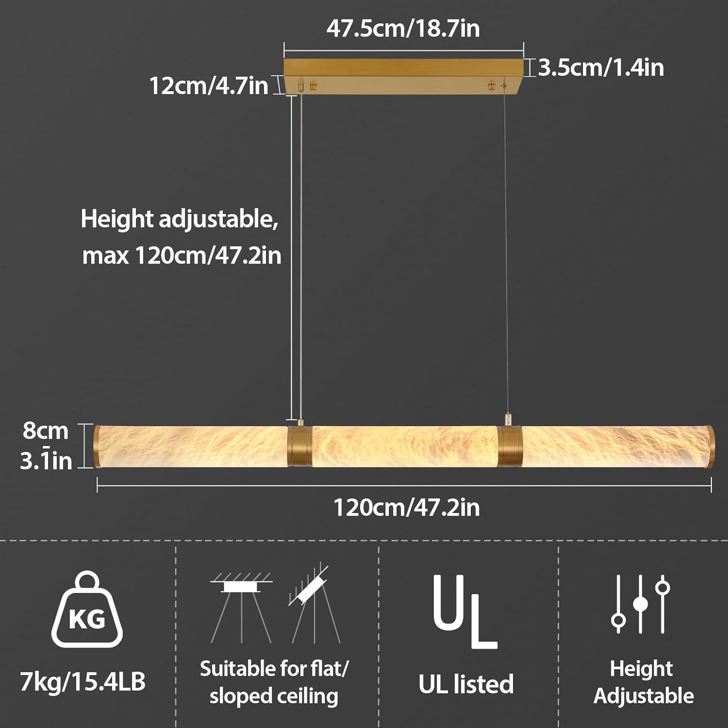 Cylinder Alabaster Chandelier-Gold