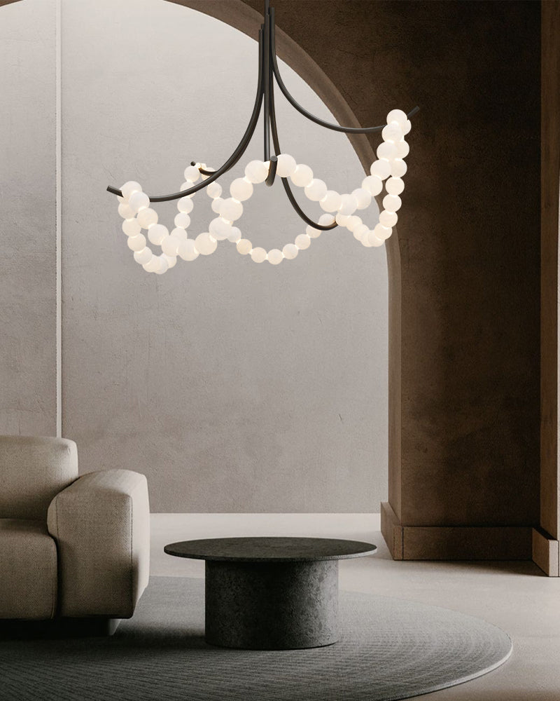 Cluster String Alabaster Beads Semi Flush Chandelier