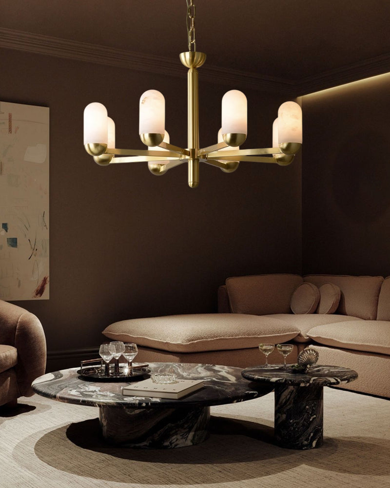 Alabaster Luxury Moonshade Brass Chandelier for dining room