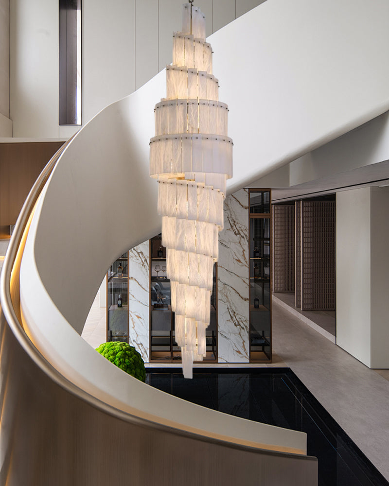 Stairwell Luxury Modern LED High Ceiling Large Alabaster Chandelier