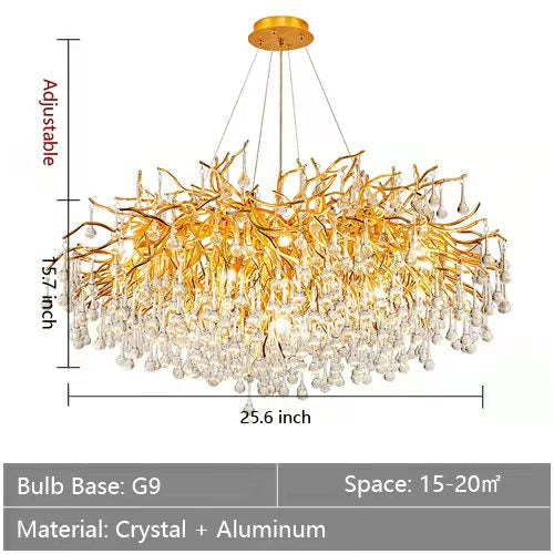 Stunning Tree Branch Crystal Chandelier with Clear Teardrop-shaped for Living/Dining Room