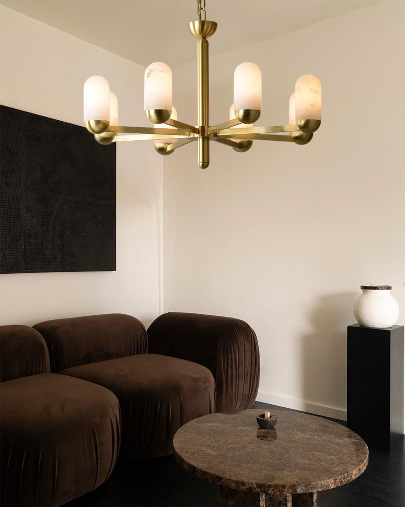 Alabaster Luxury Moonshade Brass Chandelier for dining room