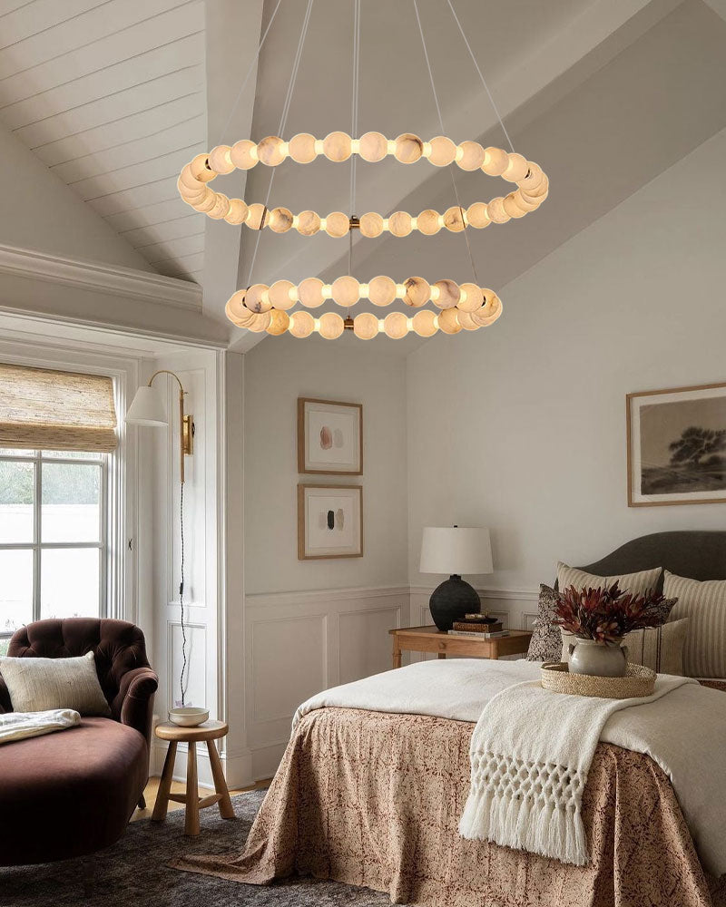 Modern Pearl Alabaster Necklace Circle Double Chandelier by dimming
