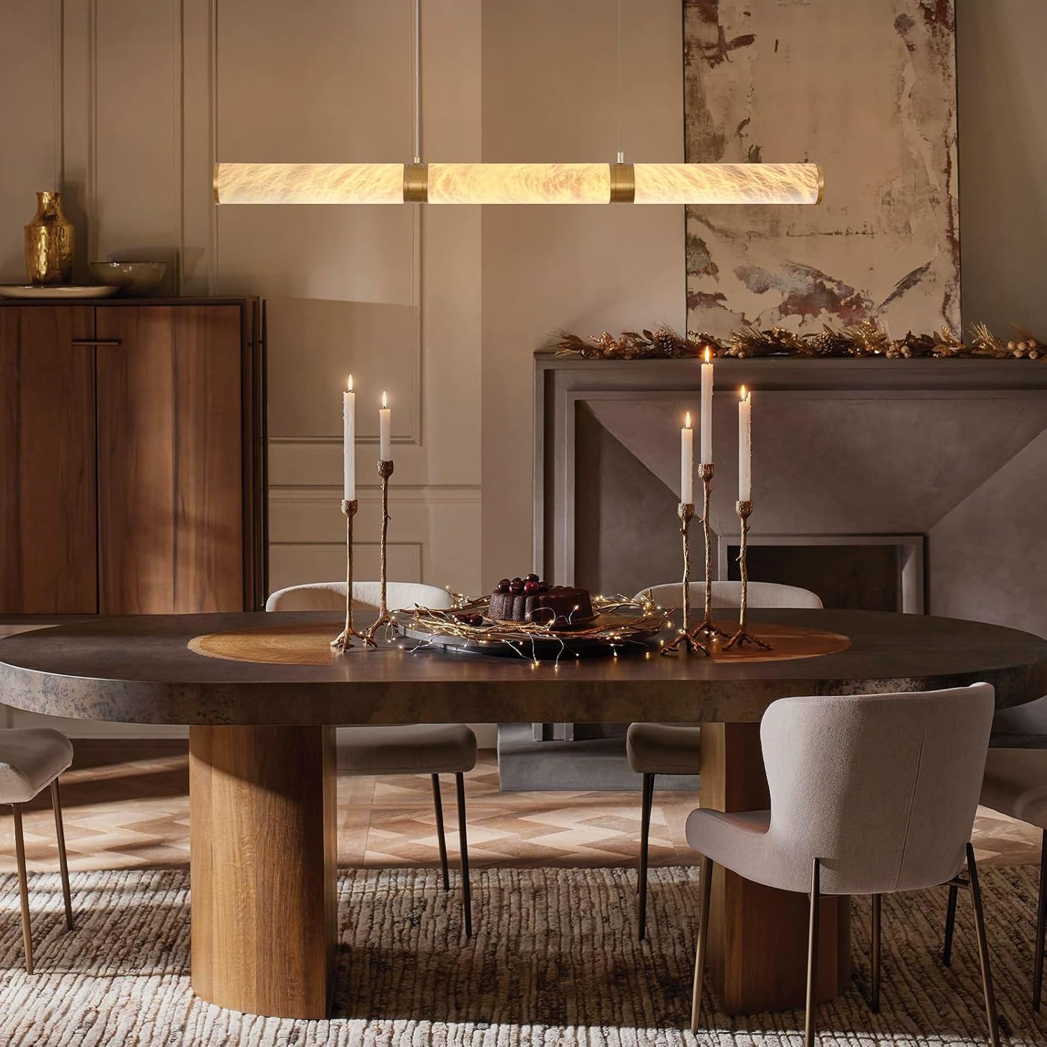 Cylinder Alabaster Chandelier-Gold