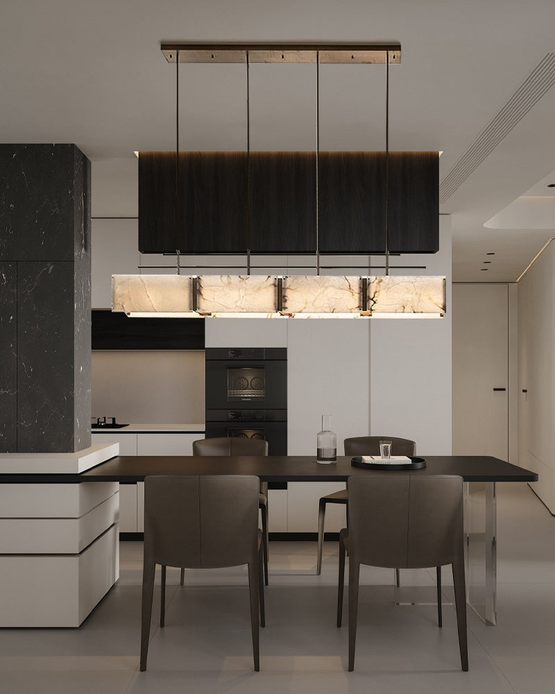 Vintage Alabaster & Gold Long Chandelier 48“60”71" with Metal Rod