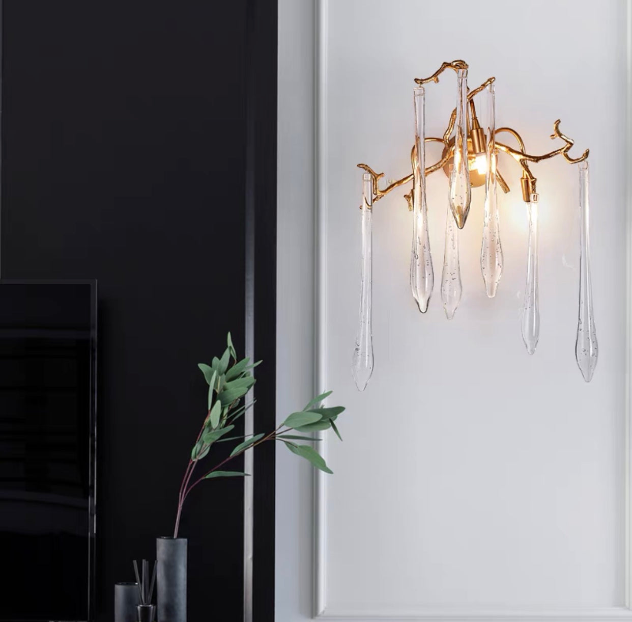 Branch Crystal Drops Chandelier in French Style with Copper Gold Finish for Dining and Living Room Ceiling