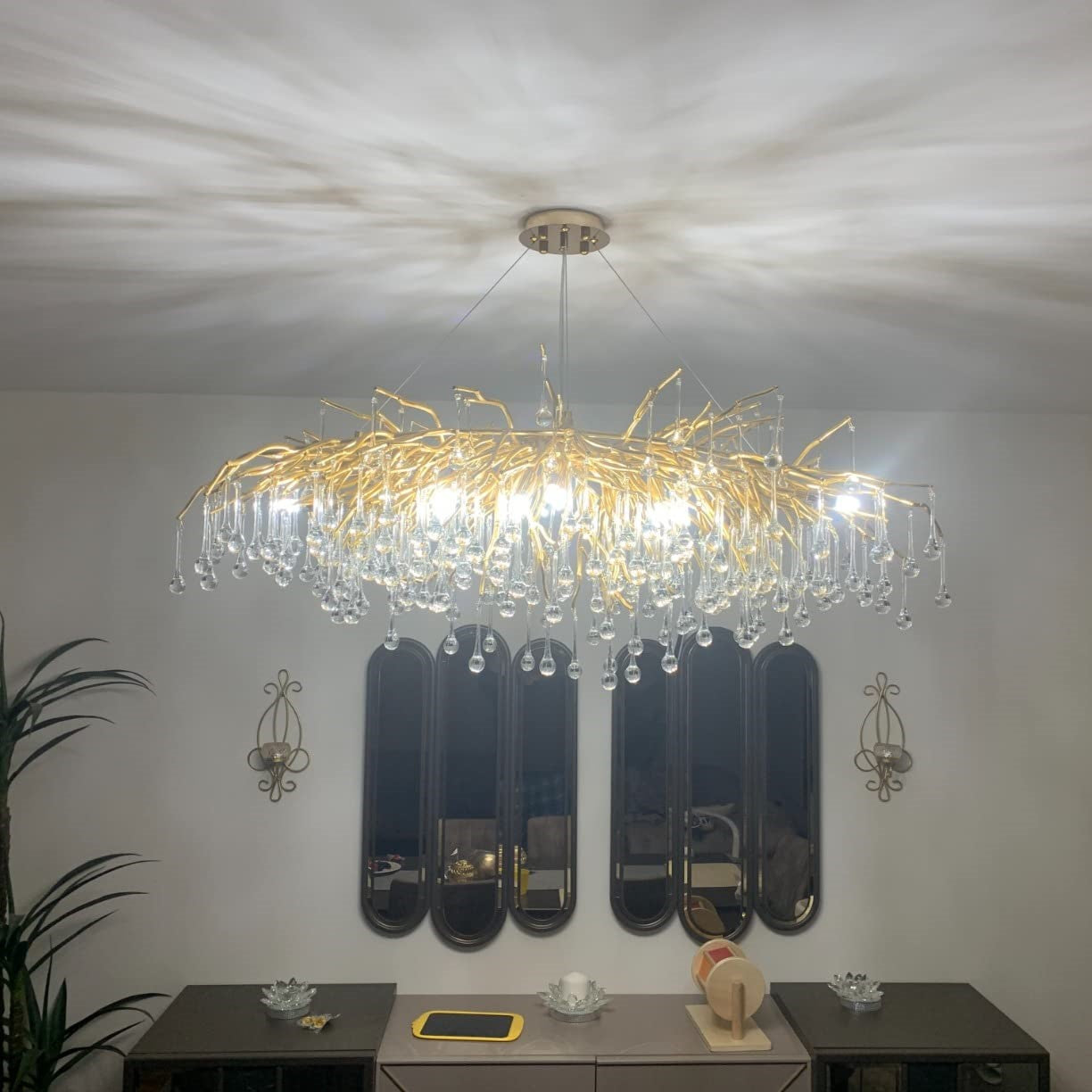 Stunning Tree Branch Crystal Chandelier with Clear Teardrop-shaped for Living/Dining Room