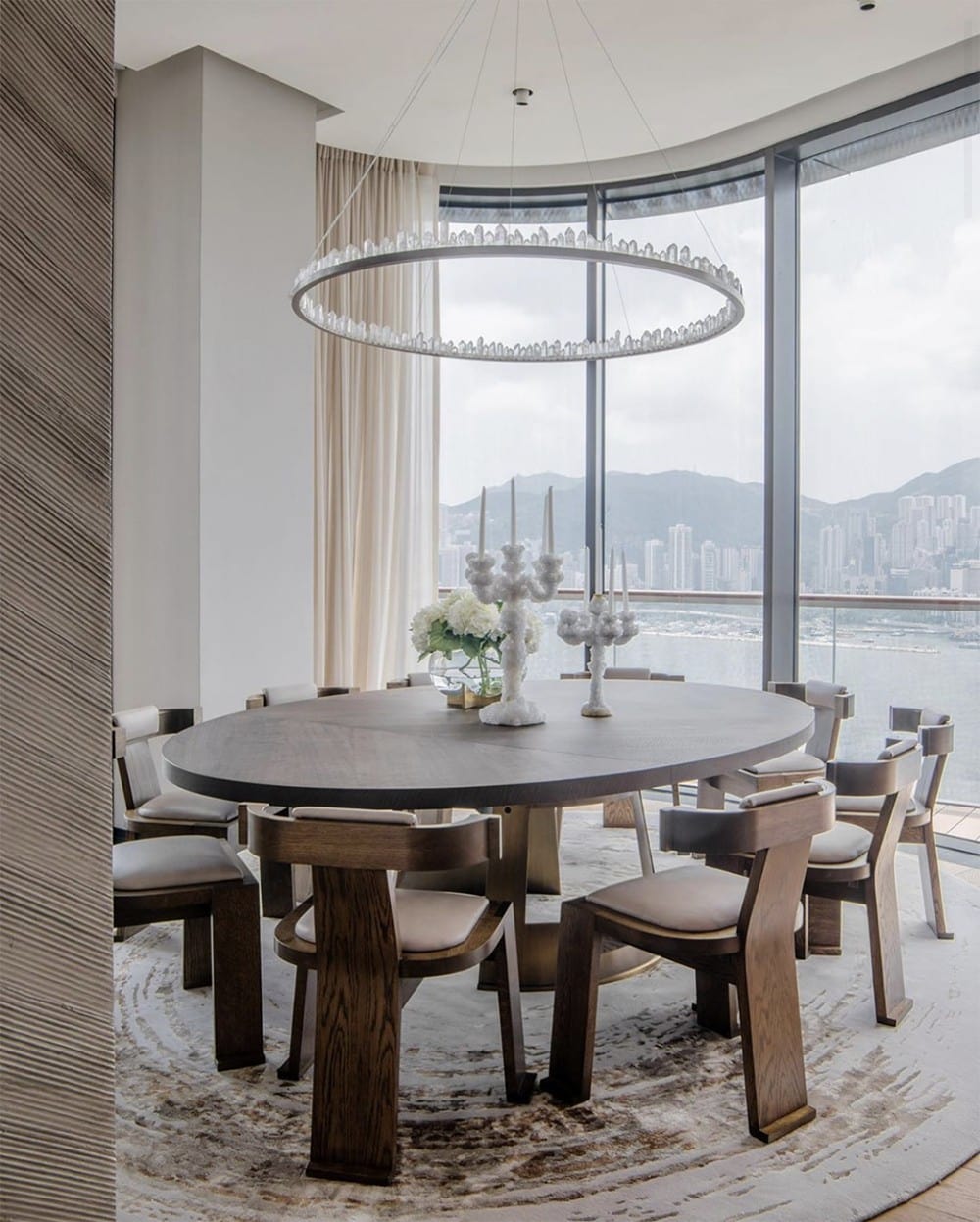 36 Inch Round Modern Chandelier Brass & Clear Geode Quartz Crystal Hanging Light