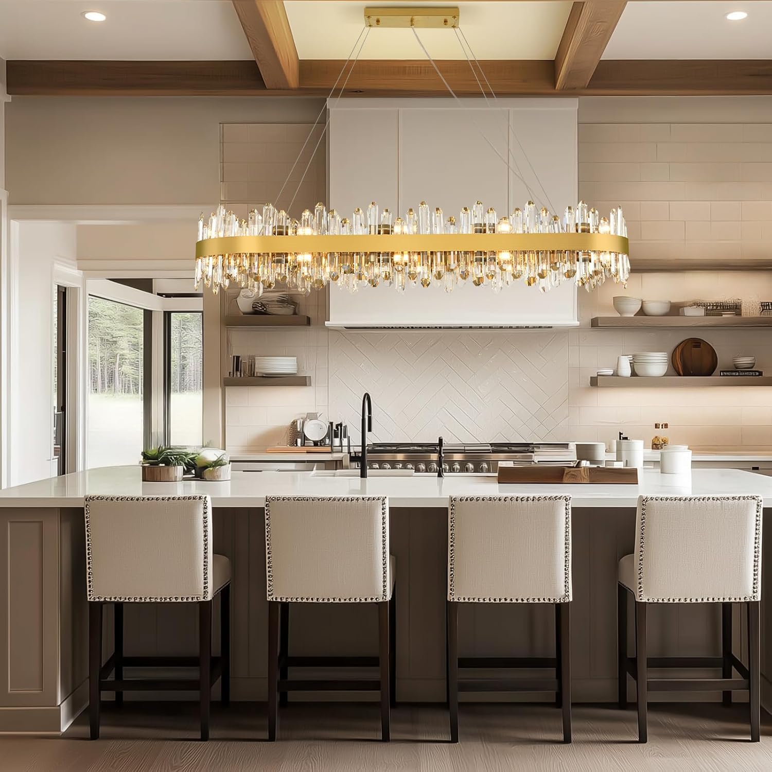 MDEGLYO Modern Crystal Linear Chandelier