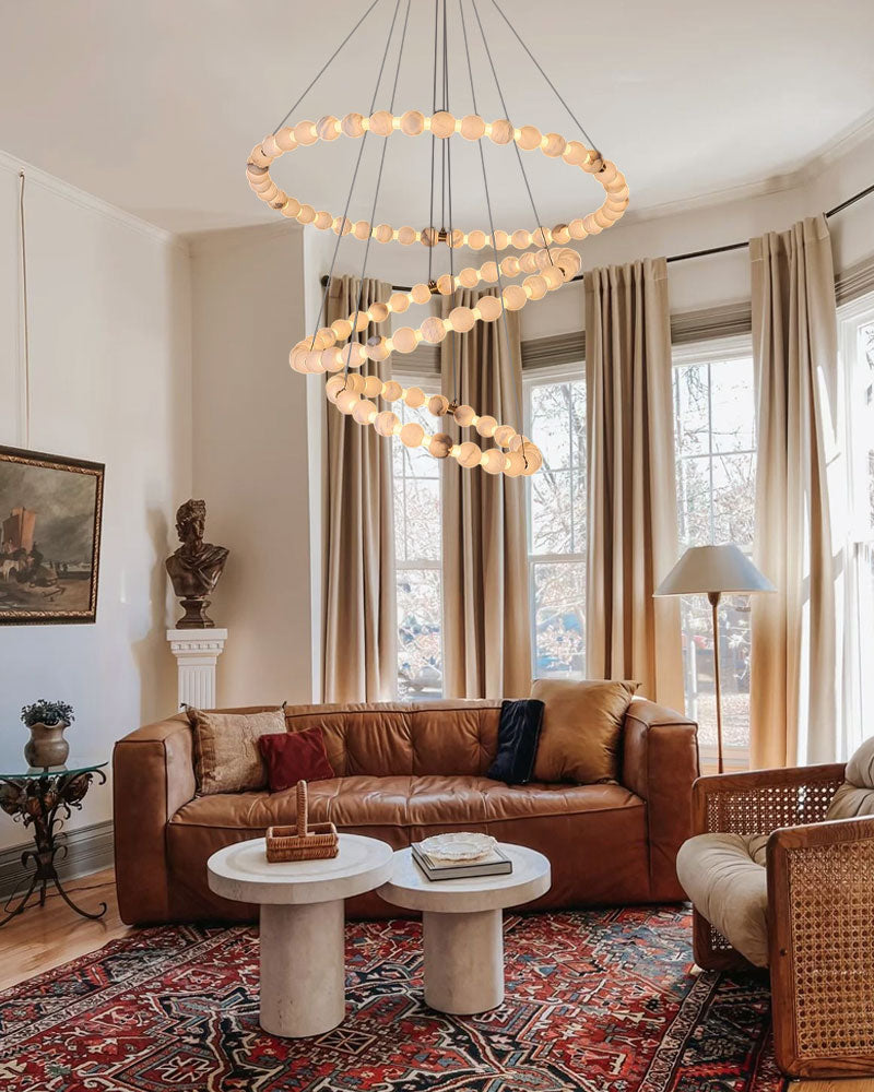 Modern Pearl Alabaster Necklace Circle Triple Chandelier with Dia 60+80+100cm