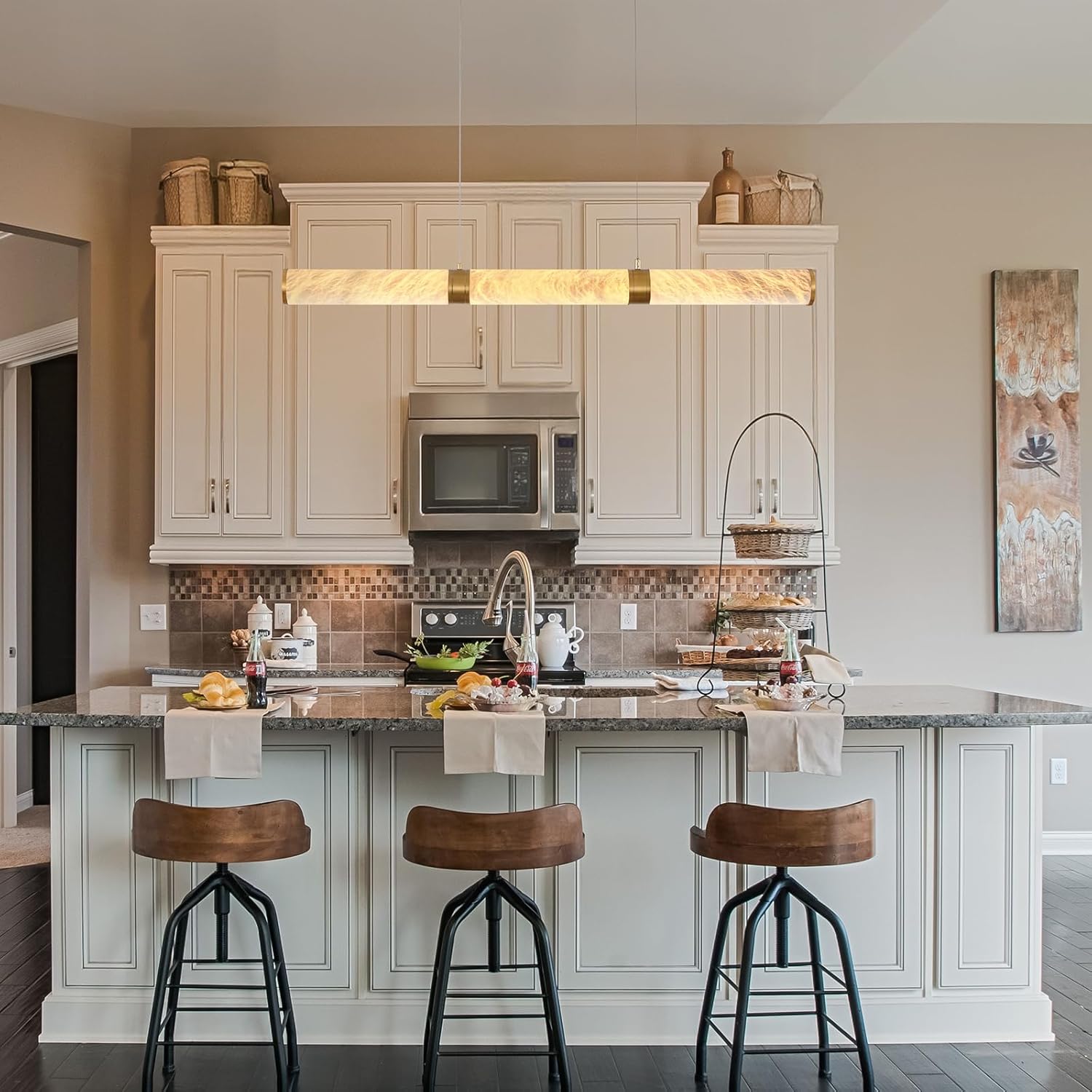 Cylinder Alabaster Chandelier-Gold
