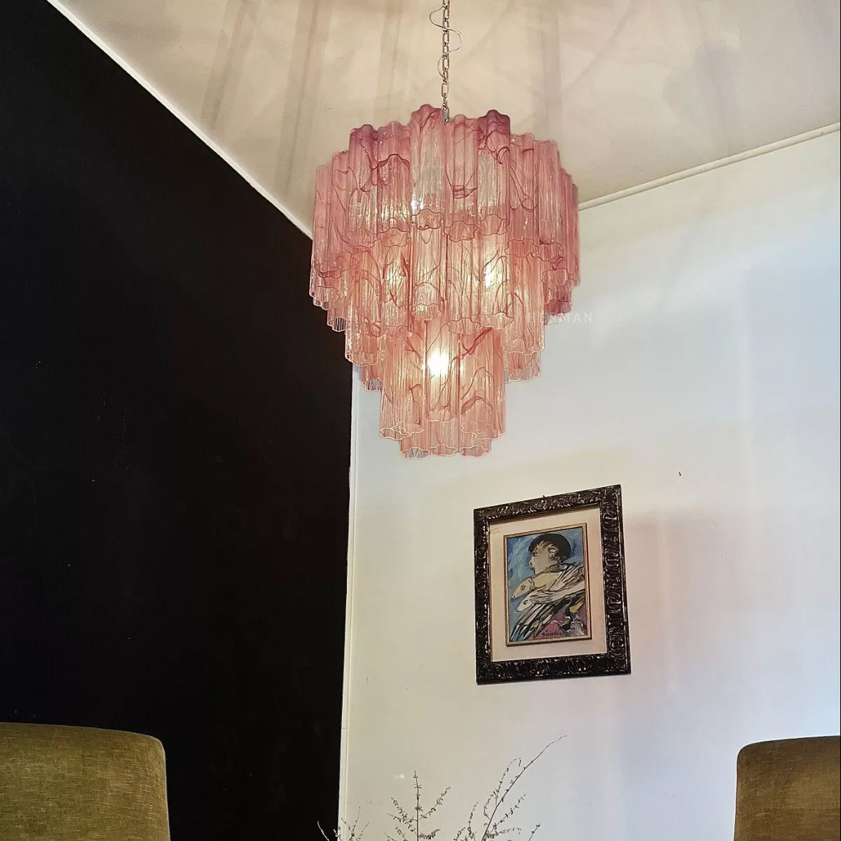 Murano Chandelier – 48 tubes – Alabaster Pink